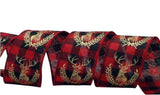 C&S Ribbons Christmas Checks Gold Reindeer on Red and Black Check Ribbon - 2.5" x 10 yds - Wired Christmas Ribbon Gold Reindeer on Red and Black Check Ribbon - 2.5" x 10 yds - Wired Christmas Ribbon