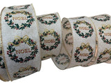C&S Ribbons Christmas Winter Ribbon Glittery "Noel" Wreaths on Natural Ribbon - 2.5" x 10 yds - Wired Christmas Ribbon Glittery "Noel" Wreaths on Natural Ribbon - 2.5" x 10 yds - Wired Christmas Ribbon