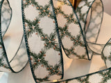 C&S Ribbons Christmas Winter Ribbon Pine Needles & Glitter on Cream Linen Ribbon - 1.5" x 10 yds - Wired Christmas Ribbon Pine Needles & Glitter on Cream Linen Ribbon - 1.5" x 10 yds - Wired Christmas Ribbon