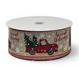 C&S Ribbons Christmas Winter Ribbon Red Farm Truck & Christmas Trees - 2.5" x 10 yds - Wired Christmas Ribbon for Wreaths & Bows Red Farm Truck & Christmas Trees - 2.5" x 10 yds - Wired Christmas Ribbon for Wreaths & Bows