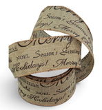 C&S Ribbons Christmas Words Scripted Holiday Greetings on Natural Canvas - 2.5" x 10 yds - Wired Christmas Ribbon Scripted Holiday Greetings on Natural Canvas - 2.5" x 10 yds - Wired Christmas Ribbon