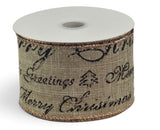 C&S Ribbons Christmas Words Scripted Holiday Greetings on Natural Canvas - 2.5" x 10 yds - Wired Christmas Ribbon Scripted Holiday Greetings on Natural Canvas - 2.5" x 10 yds - Wired Christmas Ribbon