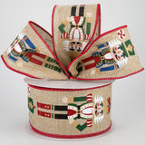 CBI Christmas Characters 2.5" x 10 yds Nutcrackers on Natural Canvas Ribbon, Wired Christmas Ribbon