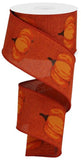 Expressions / RG Ribbon Autumn 2.5" x 10 Yds Fall Pumpkins on Rust Ribbon, Fall Wired Ribbon 2.5" x 10 Yds Fall Pumpkins on Rust Ribbon, Fall Wired Ribbon