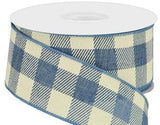 Expressions / RG Ribbon Checks 2.5" x 10 yds Faded Denim & Cream Buffalo Check Ribbon, Wired Decorative / Craft Ribbon 10 Yards Wired Buffalo Check | Perpetual Ribbons