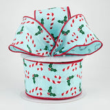 Expressions / RG Ribbon Christmas Candy Candy Canes & Holly Berries on Ice Blue Canvas - 2.5" x 10 yds - Wired Christmas Ribbon Candy Canes & Holly Berries on Ice Blue Canvas - 2.5" x 10 yds - Wired Christmas Ribbon