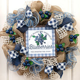Expressions / RG Ribbon Signs 10" Wood Spring Blueberry Wreath Sign, Spring / Summer Home Decor Sign 10" Wood Spring Blueberry Wreath Sign, Spring / Summer Home Decor Sign