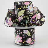 Expressions / RG Ribbon Spring 2.5" x 10 Yds Black, Pink, Blue & Green Graphic Florals Ribbon 2.5" x 10 Yds Black, Pink, Blue & Green Graphic Florals Ribbon