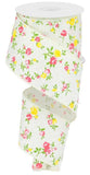 Expressions / RG Ribbon Spring 2.5" x 10 yds Vintage Floral Ribbon with White Mini Dots on Cream Canvas 2.5" x 10 yds Vintage Floral Ribbon with White Mini Dots on Cream Canvas