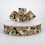 Jascotina Animals 1.5 1.5" or 2.5" x 50 Yds Puppy Paws, Hearts & Bones on Natural Canvas Ribbon
