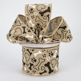 Jascotina Animals 2.5 1.5" or 2.5" Puppy Paws, Hearts & Bones on Natural Canvas Ribbon, 10 Yards