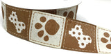 Jascotina Animals 2.5" x 50 Yards Cream & Brown Canvas Paw Print Block Wired Ribbon 2.5" x 50 Yards Cream & Brown Canvas Paw Print Block Wired Ribbon