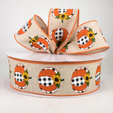 Jascotina Autumn 2.5" x 10 yds Natural Linen Buffalo Plaid Pumpkin Ribbon - Wired Fall Ribbon 2.5" x 10 yds Natural Linen Buffalo Plaid Pumpkin Ribbon - Wired Fall Ribbon