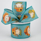 Jascotina Autumn 2.5" x 10 Yds Teal Canvas Ribbon with Cute Scarecrow Heads - Autumn Ribbon 2.5" x 10 Yds Teal Canvas Ribbon with Cute Scarecrow Heads - Autumn Ribbon