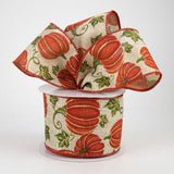 Jascotina Autumn Copy of 2.5" x 50 yds Glittered Pumpkin Ribbon, Wired Autumn / Fall Ribbon