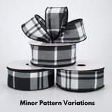 Jascotina Checks 1.5 or 2.5 inch Black & White Woven Plaid Ribbon - Wired Josh Plaid Ribbon - 50 Yards