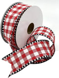 Jascotina Checks 1.5" x 10 yds Red & White Check with Black & White Edge Ribbon 1.5" x 10 yds Red & White Check with Black & White Edge Ribbon
