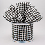 Jascotina Checks 2.5" x 10 Yds Wired Black & White Houndstooth Ribbon - Wired Christmas Ribbon 2.5" x 10 Yds Wired Black & White Houndstooth Ribbon - Wired Christmas Ribbon