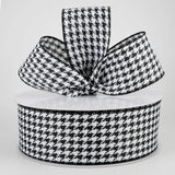 Jascotina Checks 2.5" x 10 Yds Wired Black & White Houndstooth Ribbon - Wired Christmas Ribbon 2.5" x 10 Yds Wired Black & White Houndstooth Ribbon - Wired Christmas Ribbon