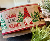 Jascotina Christmas Characters Copy of 2.5 x 10 yds Christmas Gnomes on Dark Grey Canvas Ribbon, Wired Christmas Ribbon