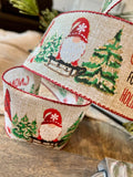 Jascotina Christmas Characters Copy of 2.5 x 10 yds Christmas Gnomes on Dark Grey Canvas Ribbon, Wired Christmas Ribbon