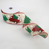 Jascotina Christmas Characters 2.5" x 10 Yds Vintage Truck with Snowman, Wired Christmas Ribbon