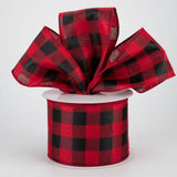 Jascotina Christmas Copy of 2.5" x 50 yds Red & Black Buffalo Check Ribbon, Wired Farmhouse Christmas Ribbon