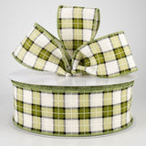 Jascotina Christmas Plaid 2.5 1.5" or 2.5" x 50 yds Woven Green, Cream & Black Square Plaid Ribbon, Wired Christmas Ribbon