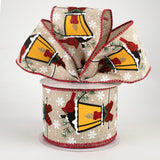 Jascotina Christmas Winter Ribbon 2.5" x 10 yds Glowing Gas Lantern With Cardinal Ribbon, Wired Christmas Ribbon