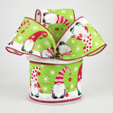 Jascotina Christmas Winter Ribbon 2.5" x 10 Yds Lime Green Ribbon with Christmas Gnomes- Wired Christmas Ribbon