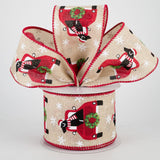 Jascotina Christmas Winter Ribbon Black Lab in the back of a Christmas Truck on 2.5" Light Natural Canvas - Wired Christmas Ribbon - 10 Yards