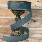 Jascotina Christmas Winter Ribbon Copy of 2.5 x 10 yds Navy Blue Canvas Ribbon with Gold Reindeer, Pine Trees, Branches, Snowflakes and Scripted Words, Wired Christmas Ribbon