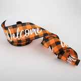 Jascotina Halloween 2.5" x 10 Yards Black & Orange Buffalo Check Welcome Ribbon - Halloween Ribbon 2.5" x 10 Yards Black & Orange Buffalo Check Welcome Ribbon - Halloween Ribbon