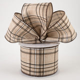 Jascotina Plaid 2.5" 1.5" or 2.5" x 10 yds Cornelia Plaid Ribbon: Brown, Black & White, Wired Autumn / Fall Plaid Ribbon