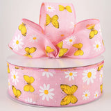 Jascotina Ribbons & Trim 2.5" Pink Ribbon with Yellow Butterflies & White Daisies - 10 Yards 2.5" Pink Ribbon with Yellow Butterflies & White Daisies - 10 Yards