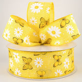 Jascotina Ribbons & Trim 2.5" Yellow Ribbon with Dark Yellow Butterflies & White Daisies - 10 Yards 2.5" Yellow Ribbon with Dark Yellow Butterflies & White Daisies - 10 Yards