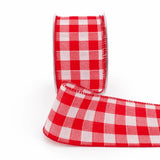 MayArts Checks 2.5" DOUBLE SIDED Red & White Buffalo Check Wired Ribbon - 10 Yards 10 Yards Wired Check Ribbon | Perpetual Ribbons