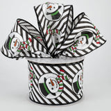 PerpetualRibbons Christmas 2.5" x 10 Yards Snowman Head & Diagonal Black & White Stripes Ribbon 2.5" x 10 Yards Snowman Head & Diagonal Black & White Stripes Ribbon