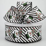 PerpetualRibbons Christmas 2.5" x 10 Yards Snowman Head & Diagonal Black & White Stripes Ribbon 2.5" x 10 Yards Snowman Head & Diagonal Black & White Stripes Ribbon