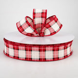 PerpetualRibbons Christmas Plaid 1.5" or 2.5" Woven Red, Cream & Black Square Plaid Ribbon - Christmas Ribbon - 50 Yards