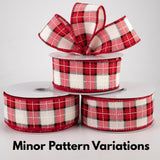 PerpetualRibbons Christmas Plaid Copy of 1.5" or 2.5" x 10 yds Woven Red, Cream & Black Square Plaid Ribbon, Wired Christmas Ribbon