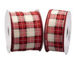 PerpetualRibbons Christmas Plaid Copy of 1.5" or 2.5" x 10 yds Woven Red, Cream & Black Square Plaid Ribbon, Wired Christmas Ribbon