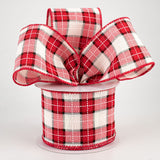 PerpetualRibbons Christmas Plaid Copy of 1.5" or 2.5" x 10 yds Woven Red, Cream & Black Square Plaid Ribbon, Wired Christmas Ribbon