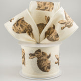PerpetualRibbons Easter 2.5 inch Canvas Ribbon with Brown Bunnies - 10 Yards