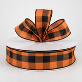 PerpetualRibbons Halloween 1.5" 50 Yards 1.5 or 2.5" Orange & Black Buffalo Check Ribbon - Wired Halloween Ribbon