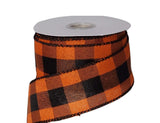 PerpetualRibbons Halloween 10 Yards 1.5 or 2.5" Orange & Black Buffalo Check Ribbon, Wired Halloween Ribbon