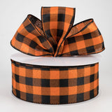 PerpetualRibbons Halloween 2.5" 50 Yards 1.5 or 2.5" Orange & Black Buffalo Check Ribbon - Wired Halloween Ribbon