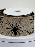 PerpetualRibbons Halloween 2.5" x 10 Yards Natural Ribbon with Black Spiders & Cream Webs - Halloween Ribbon 2.5" x 10 Yards Natural Ribbon with Black Spiders & Cream Webs - Halloween Ribbon