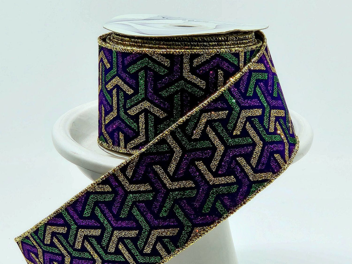 Mardi Gras Ribbons 2.5 Inch ×10 Yards, Glitter Gold Green Purple Dots  Ribbon Bows for Wreath, Holiday Craft Wired Edge Ribbons for Mardi Gras  Party