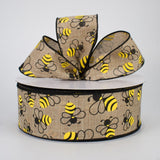PerpetualRibbons Spring 1.5 or 2.5 Inch Wired Natural Bumble Bee Ribbon - 5 Yards Wired Natural Ribbon | Perpetual Ribbons